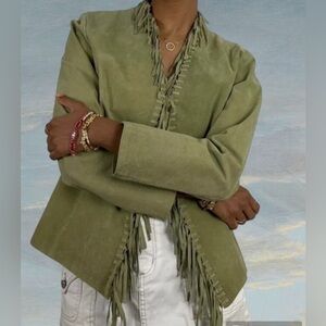 Dialogue Leather Jacket - Woman’s Turquoise, Fringed Leather Jacket. Size Large